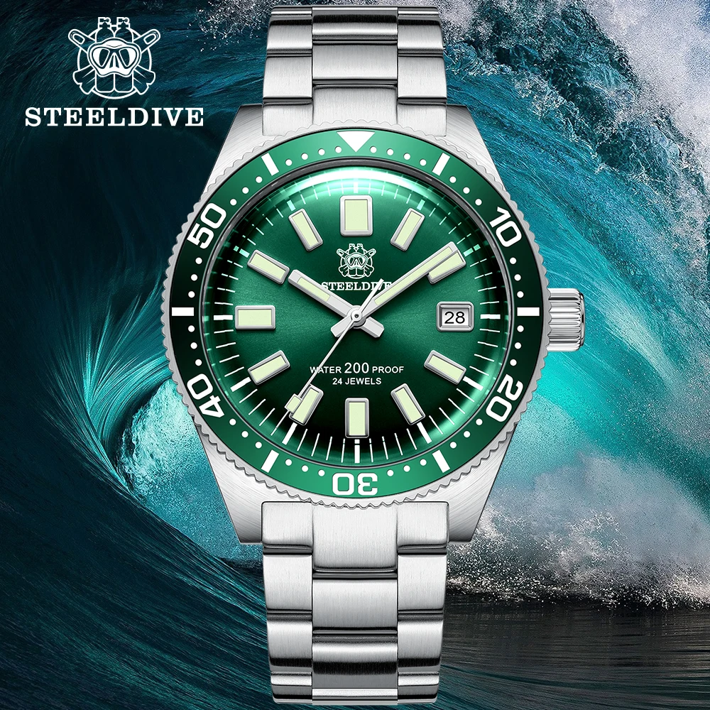 

Часы STEELDIVE Мужские механические, водонепроницаемые двухцветные яркие светящиеся с сапфировым кристаллом и крышкой горшка, NH35, NH35