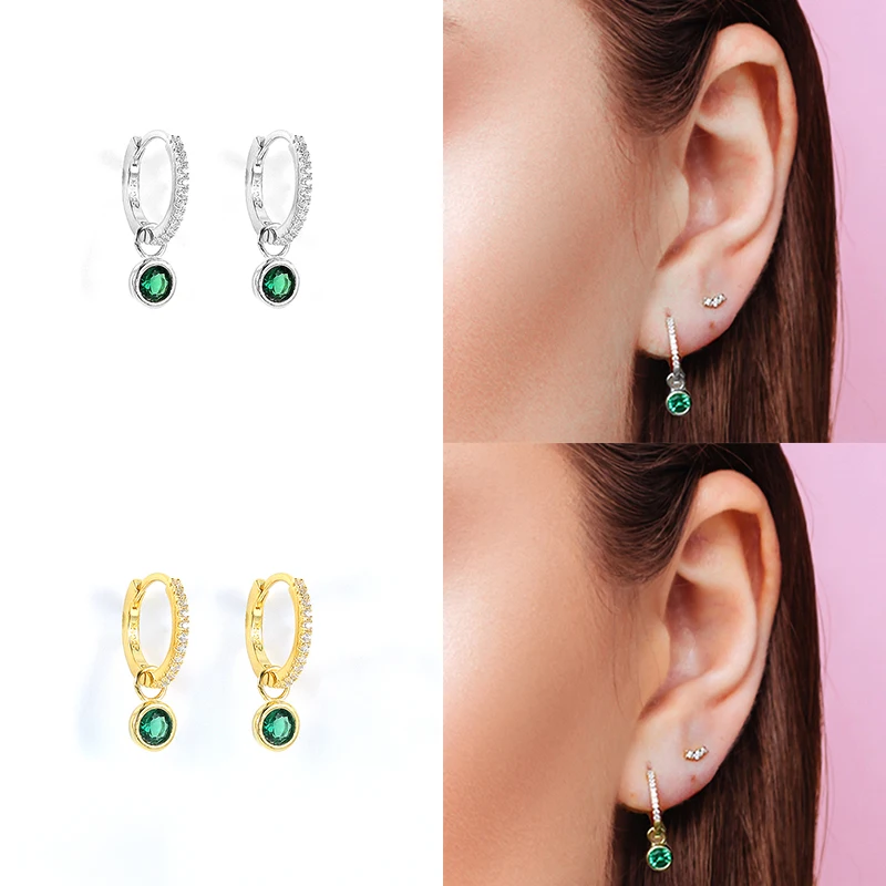 

MC 100% Real S925 Ear Hoops New 925 Sterling Silver Women Earrings with White Daisy Green Enamel Star Water Drop Heart Pendants