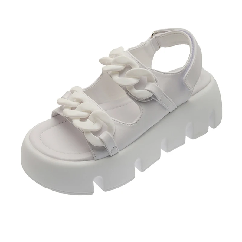 

Casual Shoes Woman Chain Flat Platform Hook & Loop Modern Sandals Thick Soled Solid Fashion Lady Shoes Open Toe Sandalias Mujer