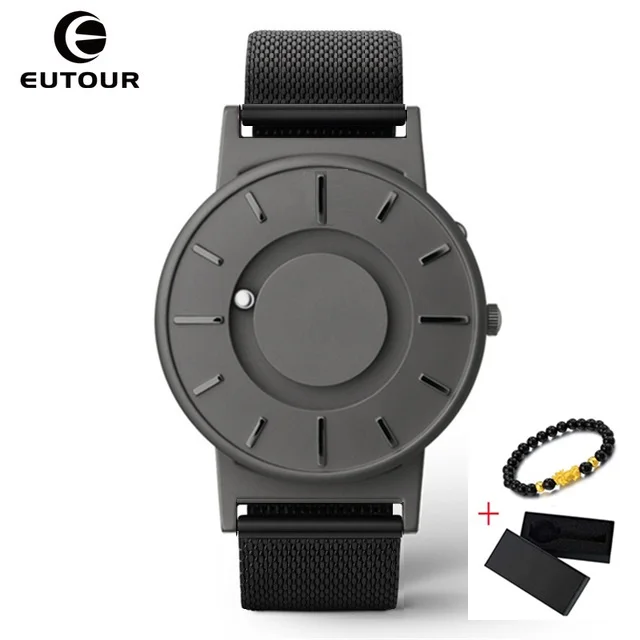 1Gray Black Steel EUTOUR, магнитные часы, мяч, шоу, мужские, водонепроницаемые, Роскошные, мужские, s, наручные часы, спортивные, нержавеющая сталь, Прямая поставка, кварцевые наручные часы - Цвет: 1Gray Black Steel