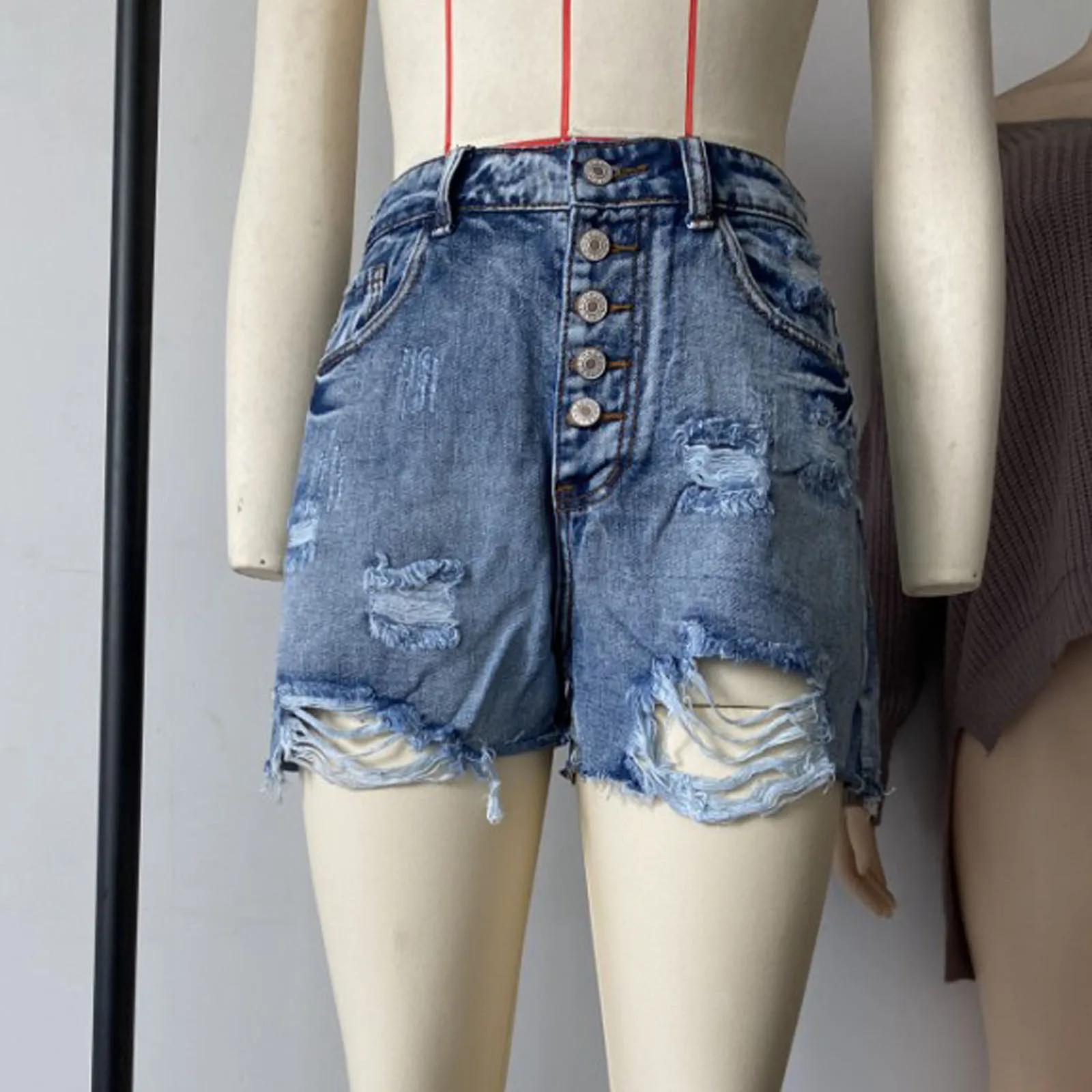 

Women Fashion Ripped High Waisted Denim Shorts Vintage Hole Summer Casual Pocket Short Jeans Female Jeans Woman Shorts Pants