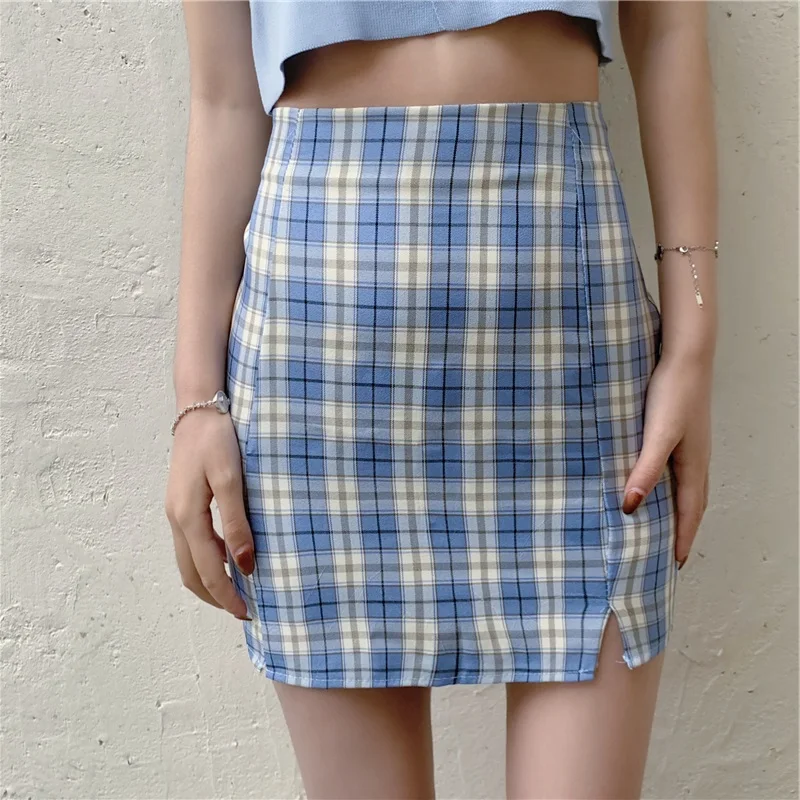 Женские комплекты Топ с длинным рукавом и клетчатая юбка на молнии Боковым