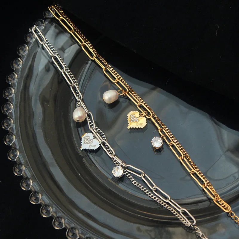 

Модный золотистый Серебристый жемчужный Титановый стальной браслет любовь Двойная Цепочка Стандартный корейский браслет