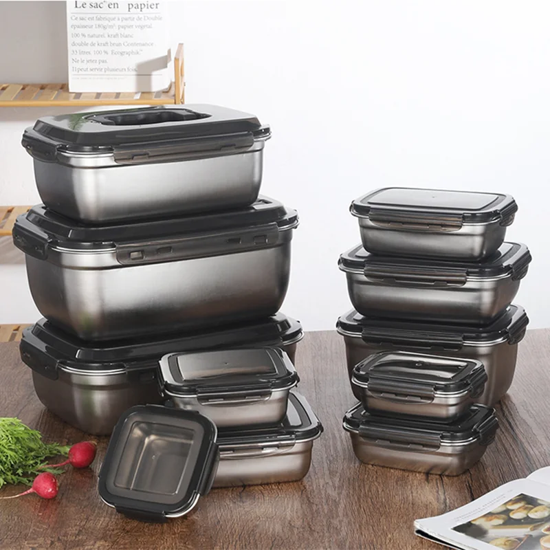 

Stainless Steel Lunch Box Travel Leakproof Bowls Home Containers Lunchboxs Kitchen Bento 350.550/850/1800ml