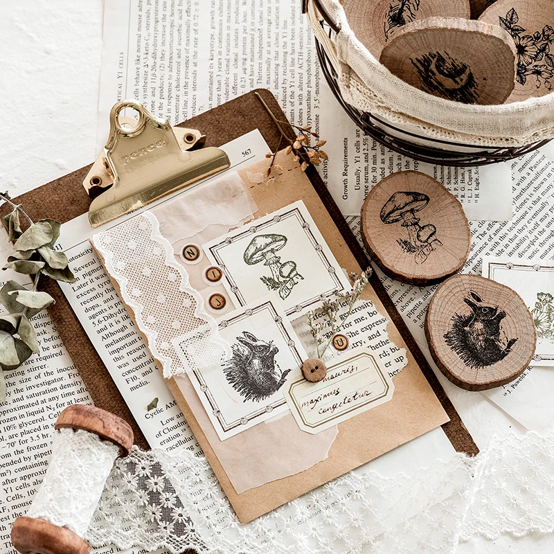 Винтажные лесные серии круглые деревянные уплотнения мультфильм милые животные