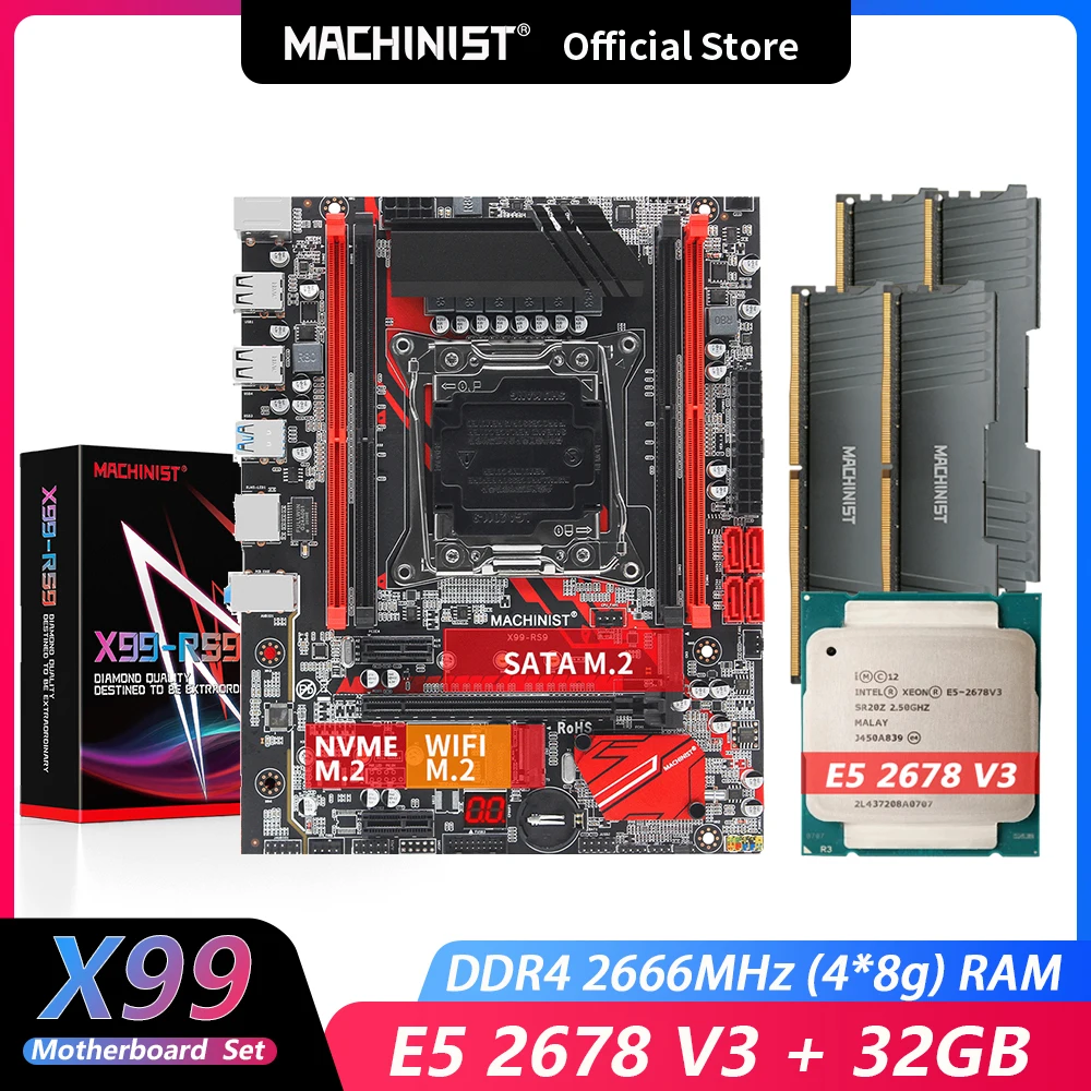 

Machinist X99 комплект материнской платы Intel Xeon E5 2678 V3 LGA 2011-3 ЦП процессор DDR4 32 Гб (4*8 ГБ) 2666 МГц оперативной памяти