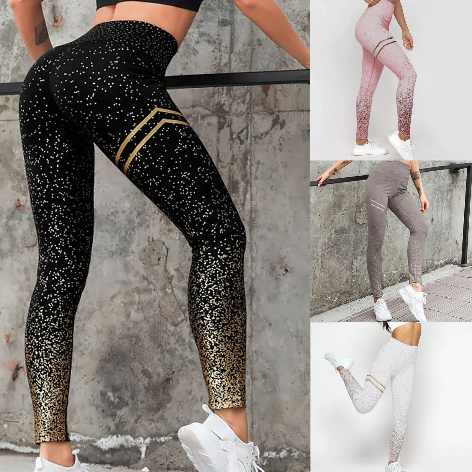 

Ladies Bronzing Printed Yoga Pants Women High Waist Stretch Push Up Fitness Workout Leggings A20