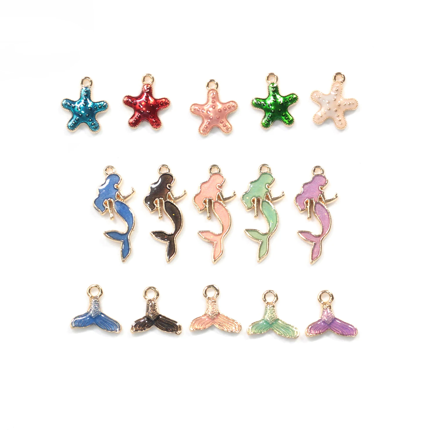 

Mixed 10pcs Sea Mermaid Fish Tail Fishstar Charms Pendants Handmade Earrings Neacklace Ocean Fish Series Charm Jewelry Making