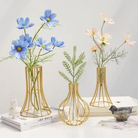 nordic golden glass vase iron hydroponic plant flower vase tabletop coffee shop office home decoration accessories modern desk