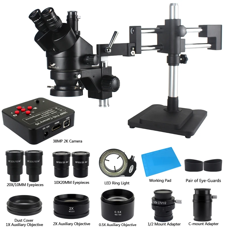 

3.5X-90X Trinocular Stereo Microscope 38MP 2K HDMI USB Digital Microscope Camera Double Arm Stand For Phone PCB Soldering Repair