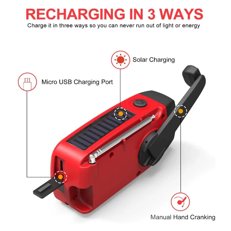 Emergency Hand Crank Radio Multifunctional AM/FM/NOAA Portable Weather Power Bank Solar Charging with LED Flashlight |