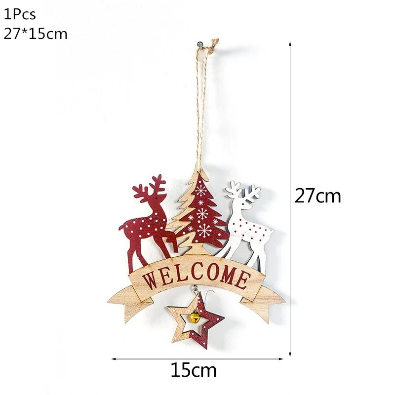 1pcs welcome deer Деревянная Рождественская елка, украшения, деревянная подвеска, автомобиль/Лось/звезда, поделки своими руками, Noel, рождественские украшения для дома, рождественский подарок для детей - Цвет: 1pcs welcome deer
