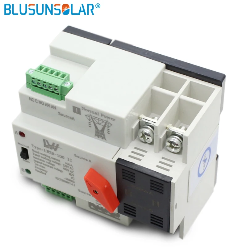 Din Rail 2P 100A 220V AC ATS Dual Power Automatic Transfer Switch Electrical Uninterrupted Blusunslar Mini | Обустройство дома