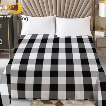 BlessLiving Tartan Bed Sheet Scottish Pattern Flat Sheet Chequered Bedspreads 1PC Black White Bedlinen drap de lit King Size 1