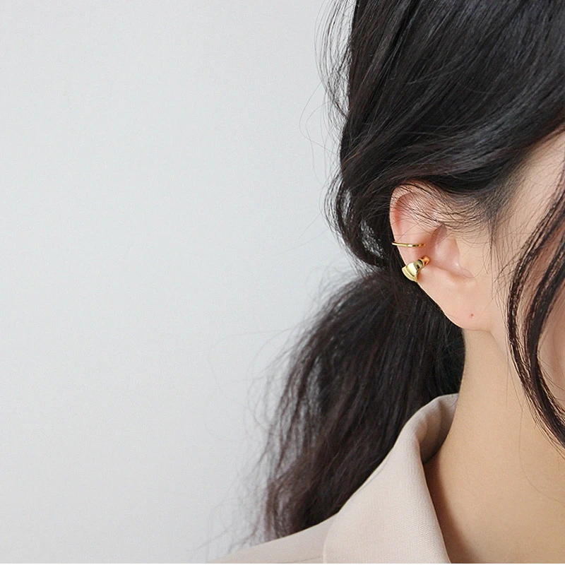 GHIDBK Minimalist 925 Sterling Silver Wide Ring Clips Earring Handmade Small Statement Silver Ear Cuffs Dainty Clip on Earrings