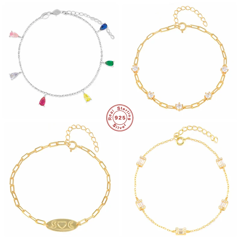 

GS 925 стерлингового серебра, разноцветные капли воды, циркон, браслеты с брелоками для женщин, квадратный зелеными кристаллами ручной работы;...