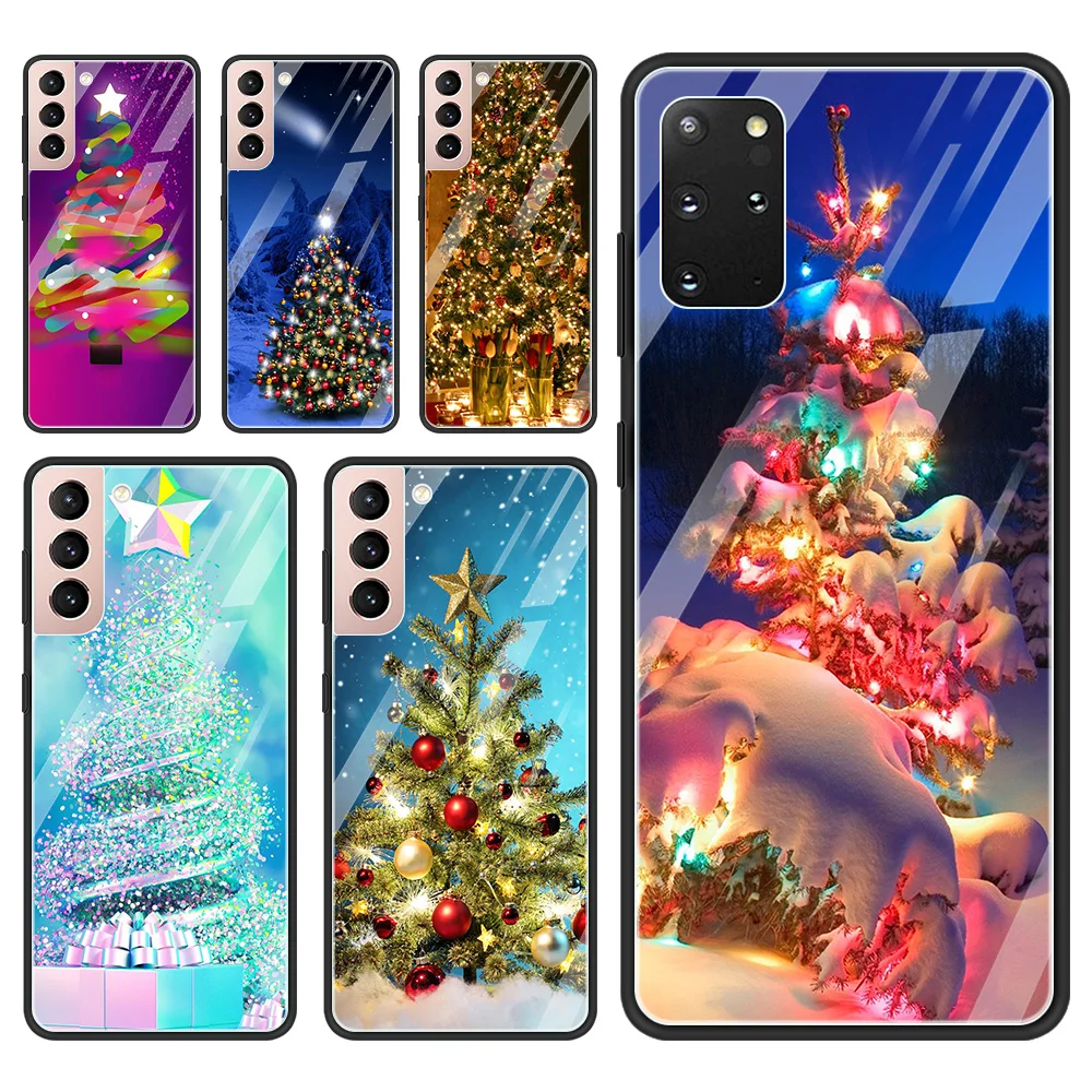 

Glass Case For Samsung Galaxy S21 S20 Ultra S10 Plus Lite S20FE S10e S9 S8 Shell Silicon Capa Bumper Christmas Tree