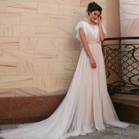 wedding dress sexy open back lace appliques dot tulle bridal gowns with belt princess robe party dress plus size