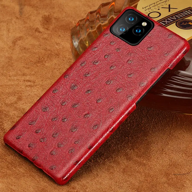 Красный Жесткий чехол LANGSIDI из натуральной кожи для iphone 11 pro max 6,5 Страусиная задняя крышка для iphone 11 чехол xr xs max 7 8 - Цвет: Красный