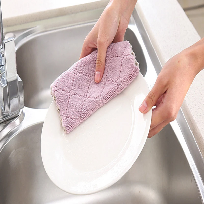 Однотонная Двусторонняя прочная Абсорбирующая тряпочка без ворса антипригарное