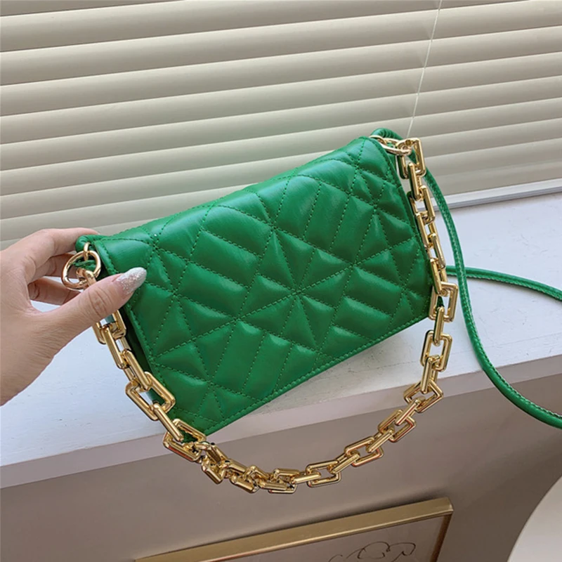 

PU Leather Purses And Handbag Golden Square Chain Shoulder Bag Cross-Body Bags For Women Diamond Lattice Pattern Ladies Cluth