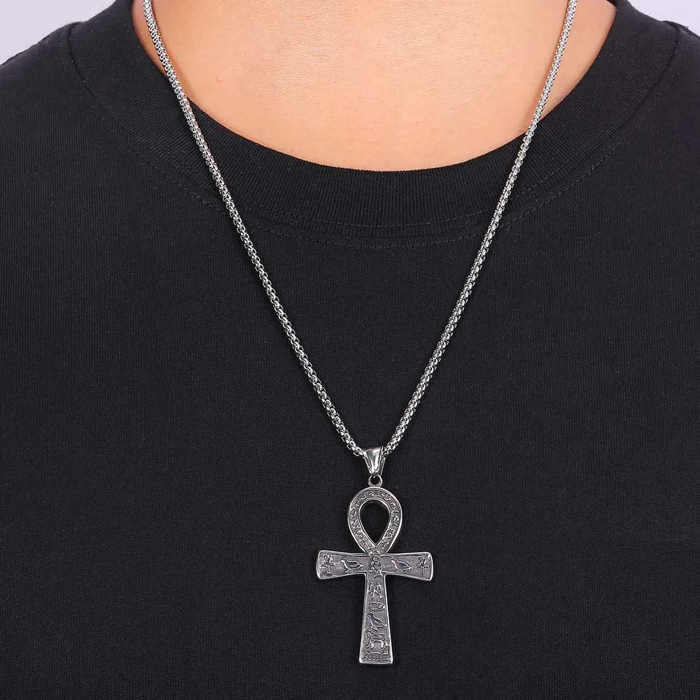 

Retro Egyptian Ankh Cross Necklace Pendant For Men Women Fashion Stainless Steel Necklace Punk Hiphop Jewelry GL0060