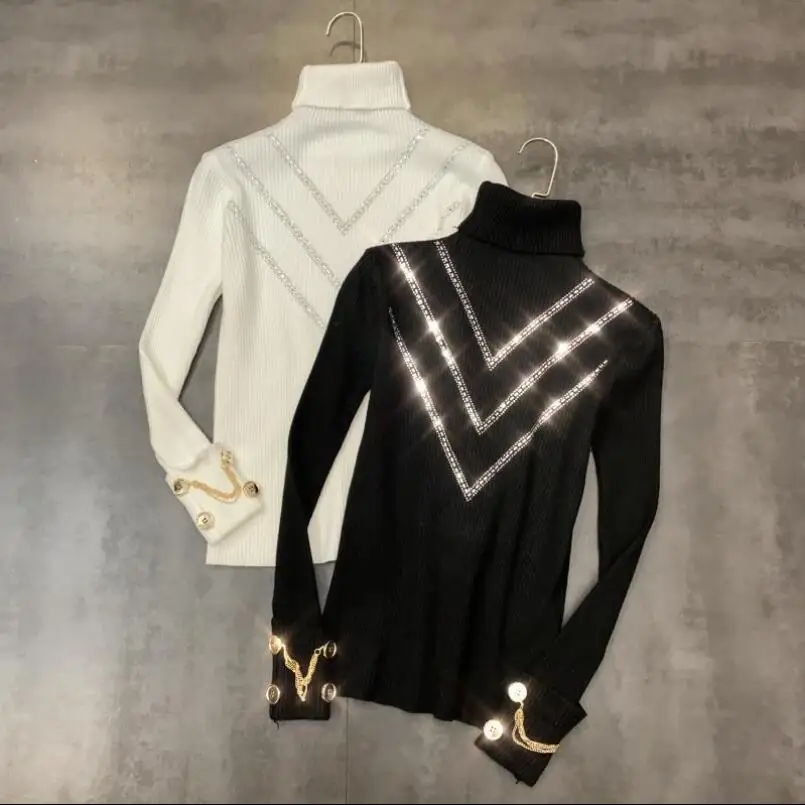 Женский трикотажный свитер-водолазка V-образный вырез | Женская одежда