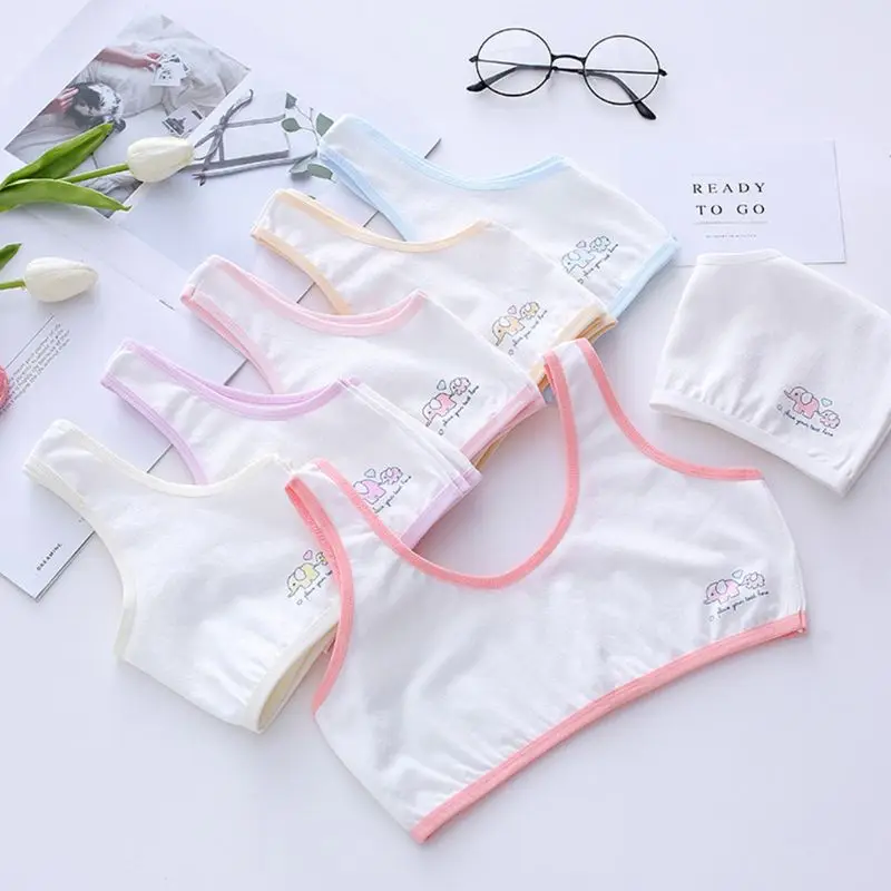 

Young Girls Cotton Underwear Bra Wide Straps Cartoon Elephant Wire Free Bralette New Dropship