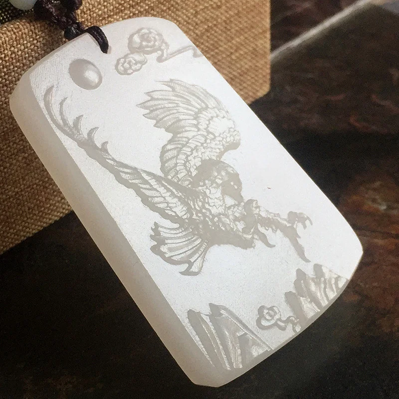 

Лидер продаж, большое ожерелье с подвеской из натурального белого нефрита ручной работы, модные ювелирные украшения для мужчин и женщин LuckGifts