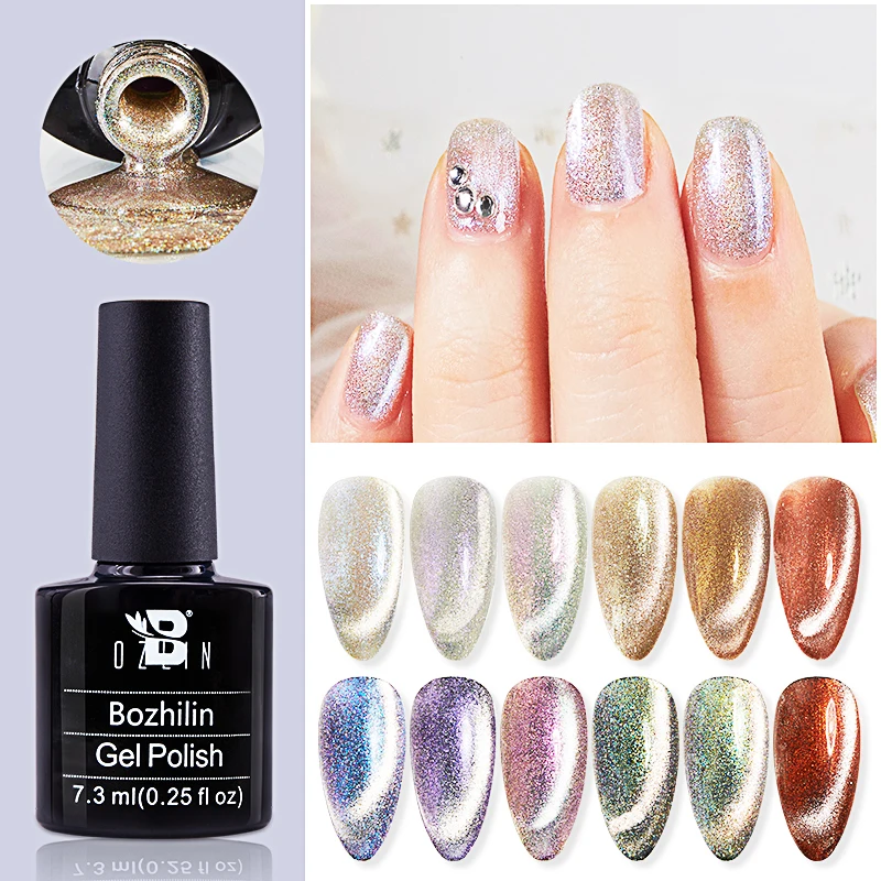 

Bozlin 7.3 ML Mermaid Cat Eye Gel UV Gel Nail Polish Need Double-Headed Magnets Black Color Base Nails Art Tools Varnishes