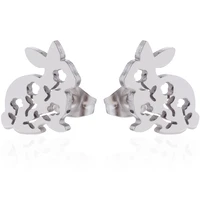 stainless steel rabbit bunny earring stud earings flower ear bijoux women gift pendientes handmade jewelry ornaments supplies
