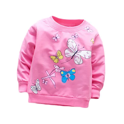rose butterfly Футболка для маленьких девочек хлопковые повседневные топы с длинными рукавами для маленьких девочек, рубашка для новорожденных весенне-осенняя футболка одежда для маленьких девочек на первый день рождения - Цвет: rose butterfly
