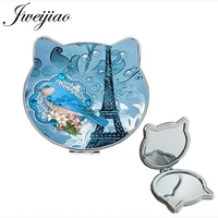 jweijiao eiffel tower cat ear shaped makeup mirrors bird and flower blue art pictures double sides lovers compact mirror ef01