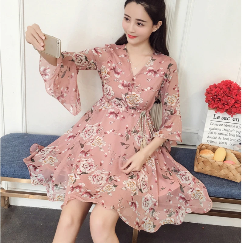 

2020 new spring and summer plus size stretch waist brand young female girls chiffon mini sexy dress clothing