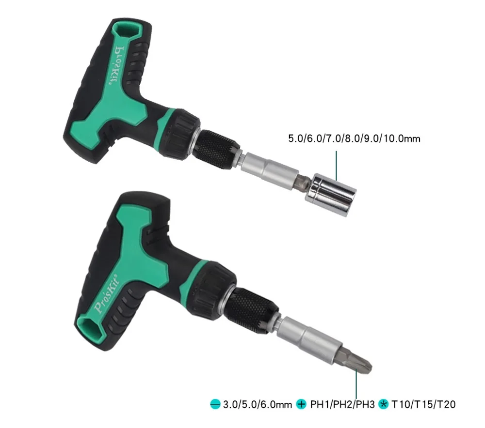Набор отверток с трещоткой Pro'sKit Φ 18 в 1 T мини Регулируемый Трещотка 6 втулками