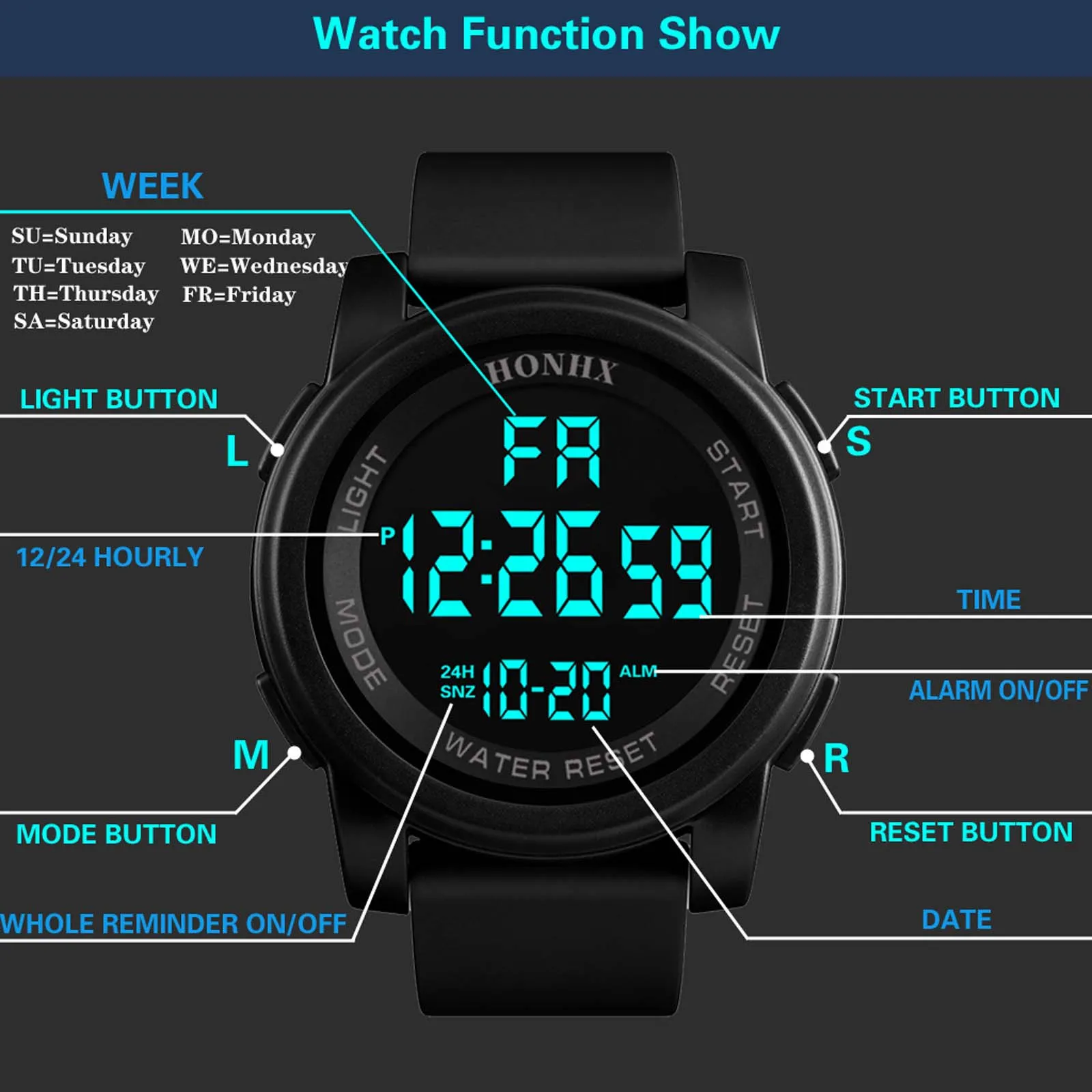

DAIGELO Watches 50m Waterproof Mens Led Watch Multifunction Sport Women Outdoor Electronic Wristband Casual Wristwatches
