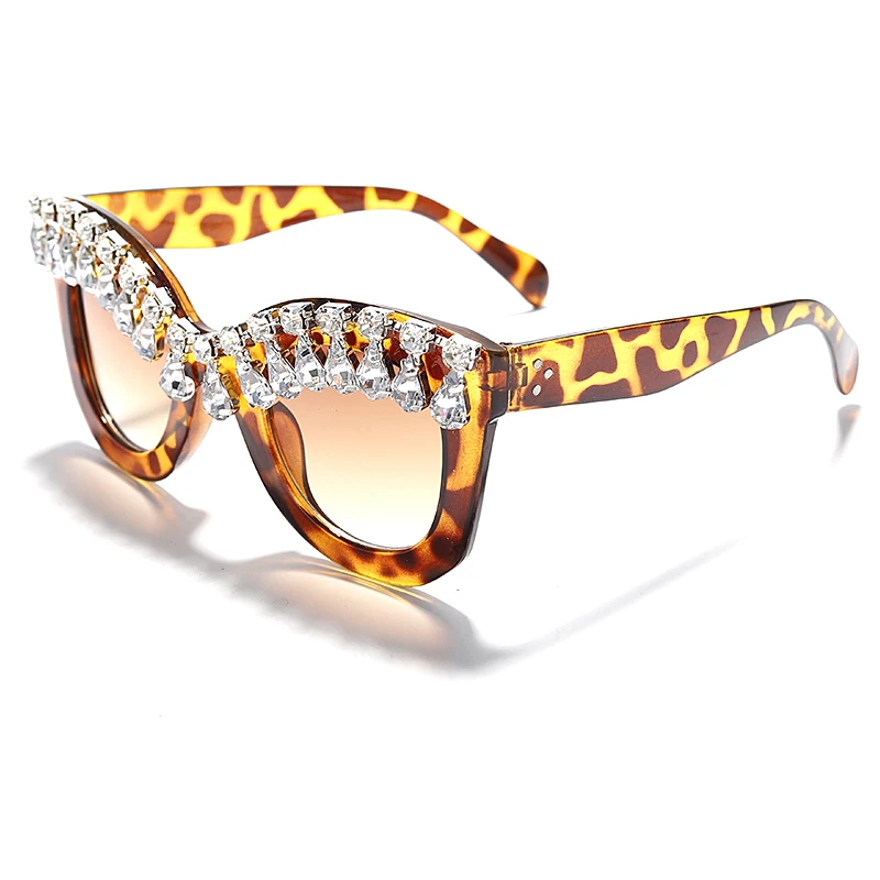 

2021 женские солнцезащитные очки ручной работы большого размера с бриллиантами Модные солнцезащитные очки с леопардовым принтом винтажные о...