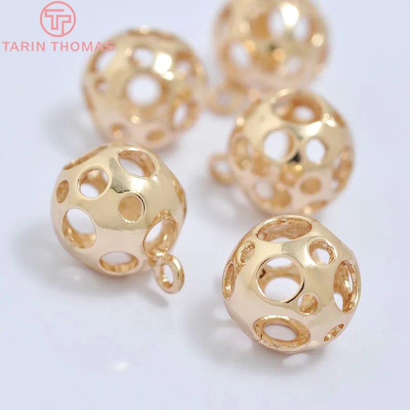 

6PCS 12MM 24K Champagne Gold Color Plated Brass Round Hollow Round Ball Charms Pendants High Quality Diy Jewelry Accessories