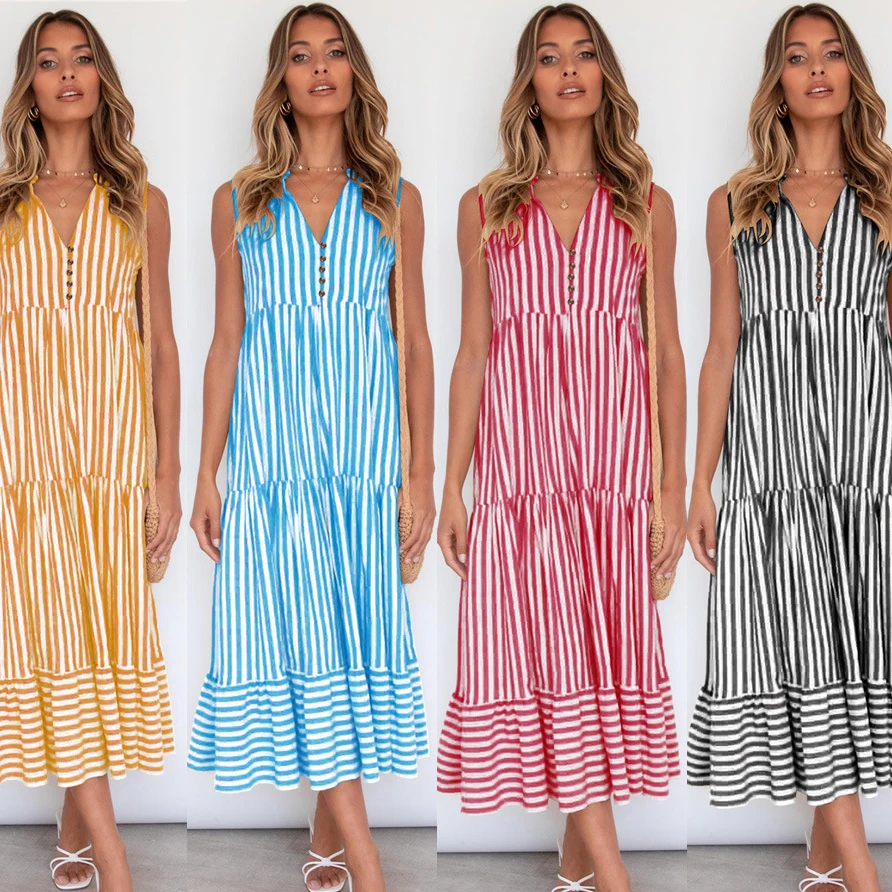 

Женское платье в полоску, с V-образным вырезом, без рукавов