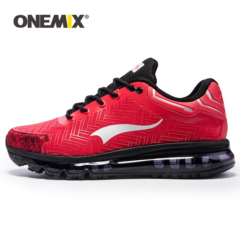 ONEMIX Trail кроссовки мужские кроссовки модные удобные на шнуровке демпфирующие воздушные подушки спортивные теннисные туфли фитнес кроссовки - Цвет: Red Black