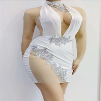 q172 tight bodysuit show party elastic stretched pole dancer siamese sleeveless singer backless diamond drills sexy perspective