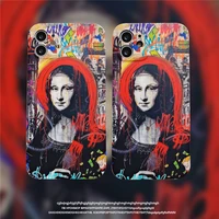fashion art paint graffiti mona lisa off red phone case for iphone 7 8 plus 12 11 pro x xs max xr funny ins cover fundas