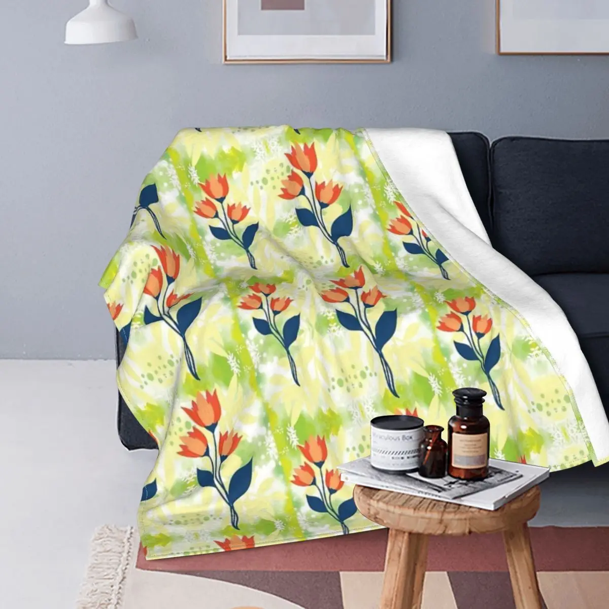 

Одеяло с оранжевыми цветами в зелени, покрывало для кровати, плед для дивана, красивое одеяло, утяжеленное одеяло