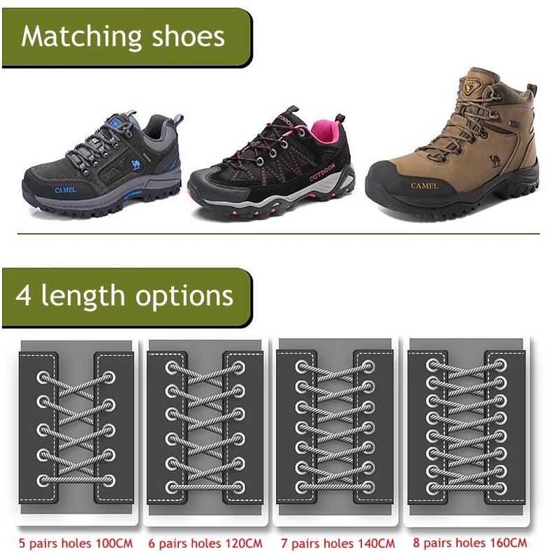 1 Pair 19 Colors Outdoor Hiking Shoe laces Round Sneakers Shoelaces for Boots Non-slip Endurance Shoelace 100 120 140 160 CM