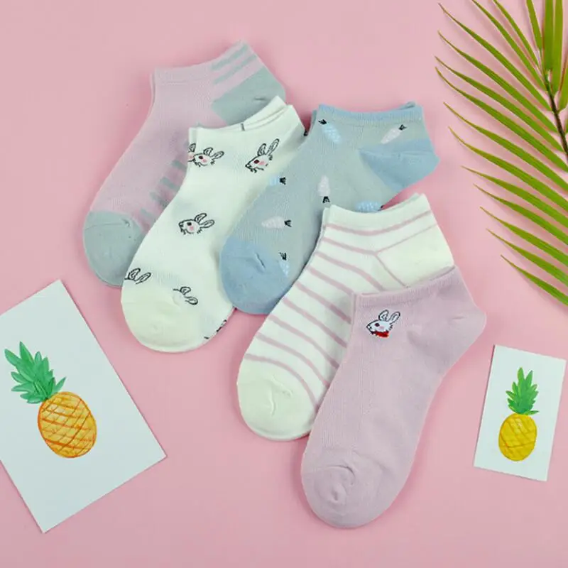 Students Cotton Socks Animal Fruit Flamingo Printed Crew Sock Woman Cotton Mesh Ankle Socks Girls Striped Summer Boat Socks