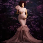Женское платье-русалка без рукавов, розовое длинное фатиновое Платье для фотосессии, элегантное Многоярусное платье невесты для беременных