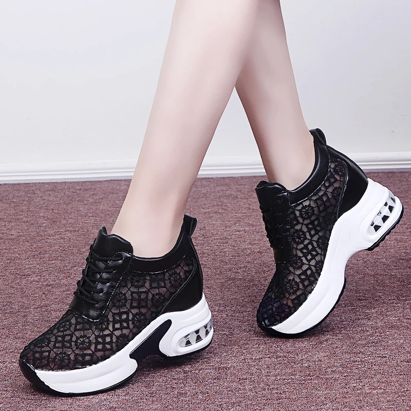 

Rimocy Summer Breathable Mesh Chunky Platform Sneakers Women Lace Floral Hollow Out White Shoes Woman Hidden Heels Casual Shoes