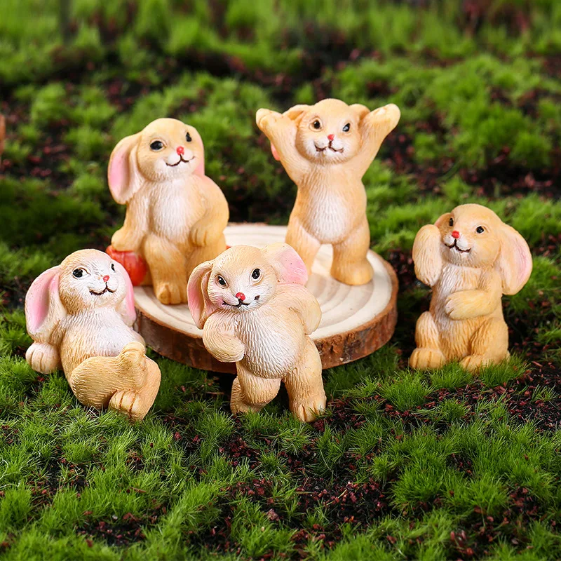 

Cute Resin Rabbit Ornament Landscape Model Figurines Desktop Decor Miniatures Hedgehog Mushroom Potted Flower Fairy Garden Decor