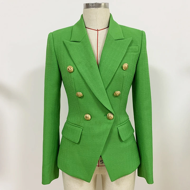 

QUALITY 2021 HIGH New Fashion Designer Blazer Women's Classic Lion Buttons Double Breasted Slim Fitting Textured Blazer Jacket