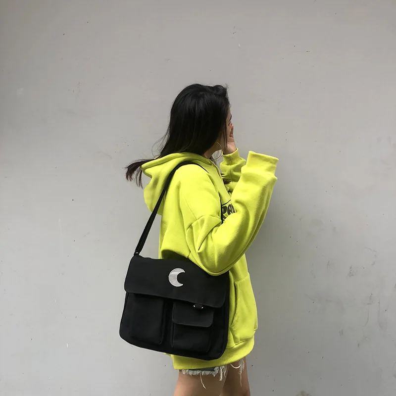 

Simple Style Moon Large Capacity Handbags Harajuku Casual Ulzzang New Women's College Shoulder Bags Canvas Chic Crossbody Bags